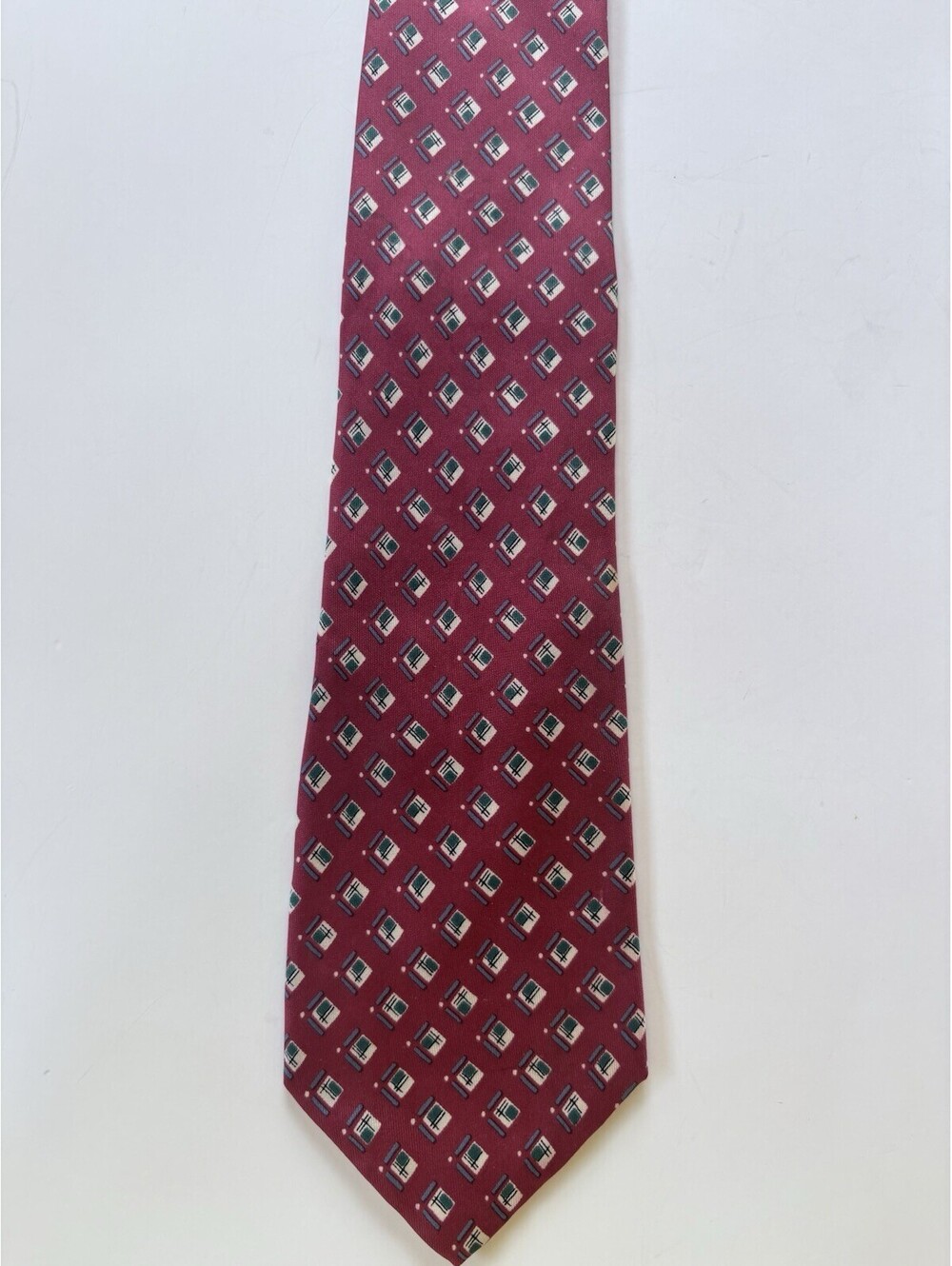 Necktie Red Architect Geometric Print 100% Silk Italy Men’s Tie
